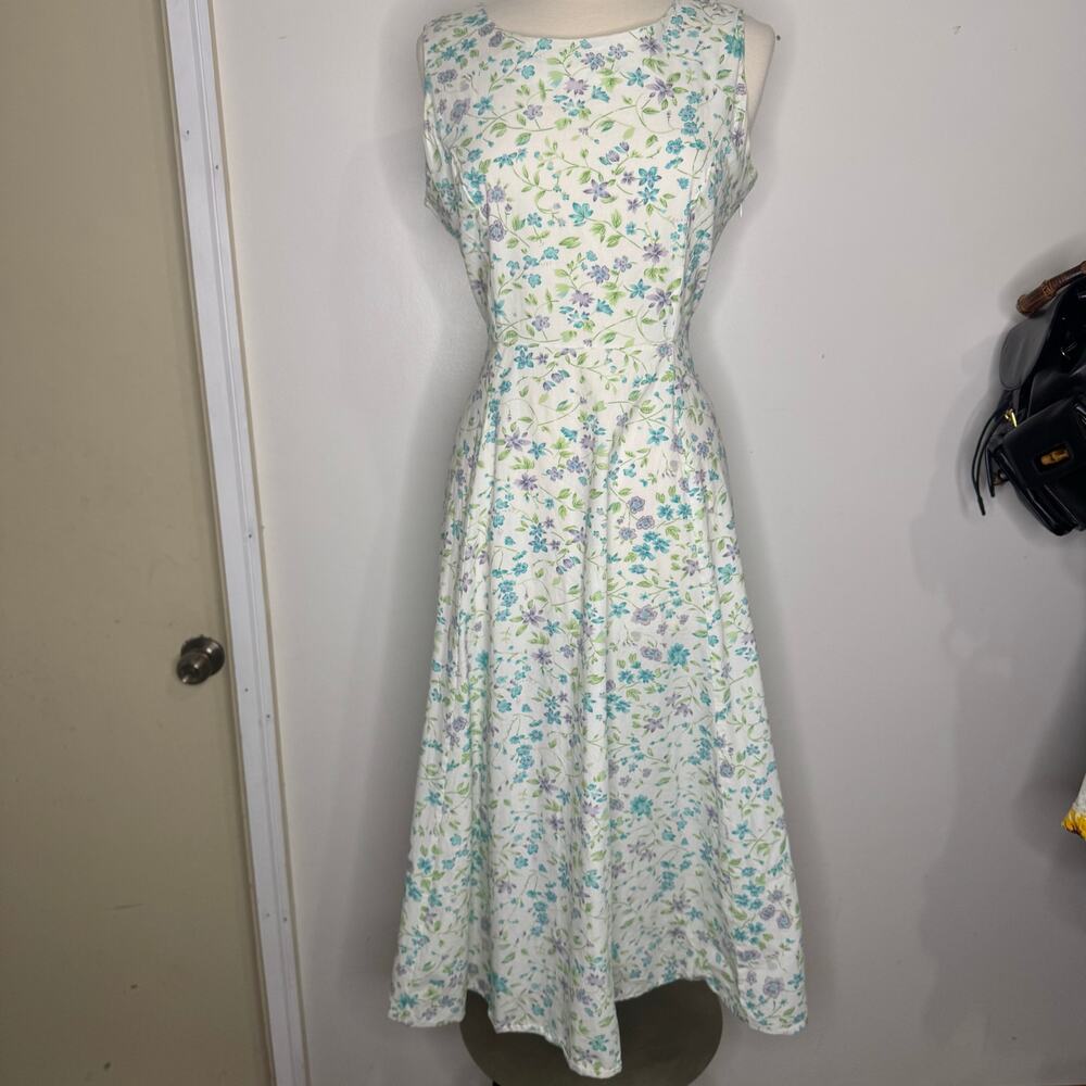 VINTAGE | 90s Victoria Holley Cottagecore Floral  Fit & Flare Cotton Midi Dress